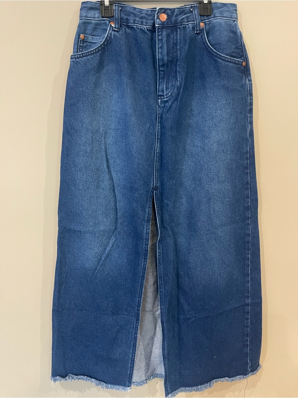 Pilcro Blue Denim Maxi Skirt with Front Slit